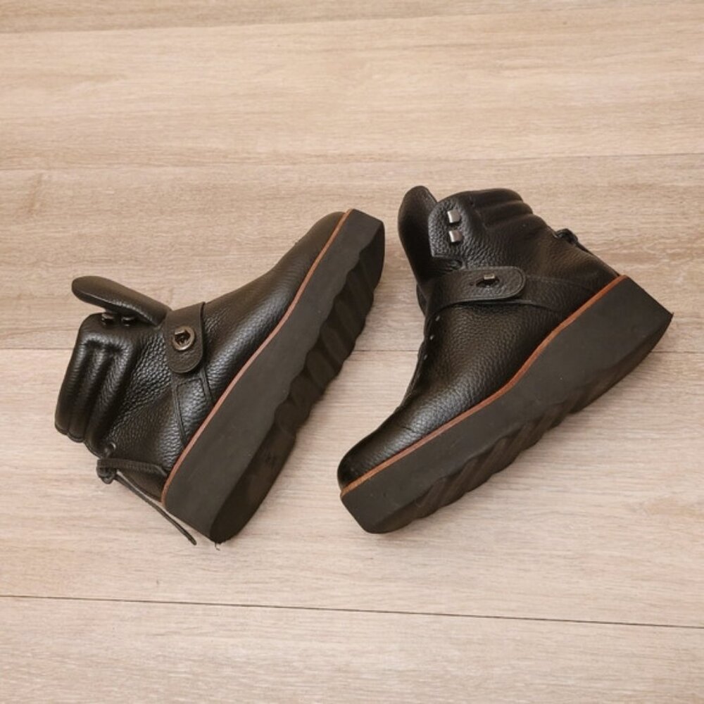 COACH Womens Boots Leather Black Wedge Platform Excellent Condition Size 8.5